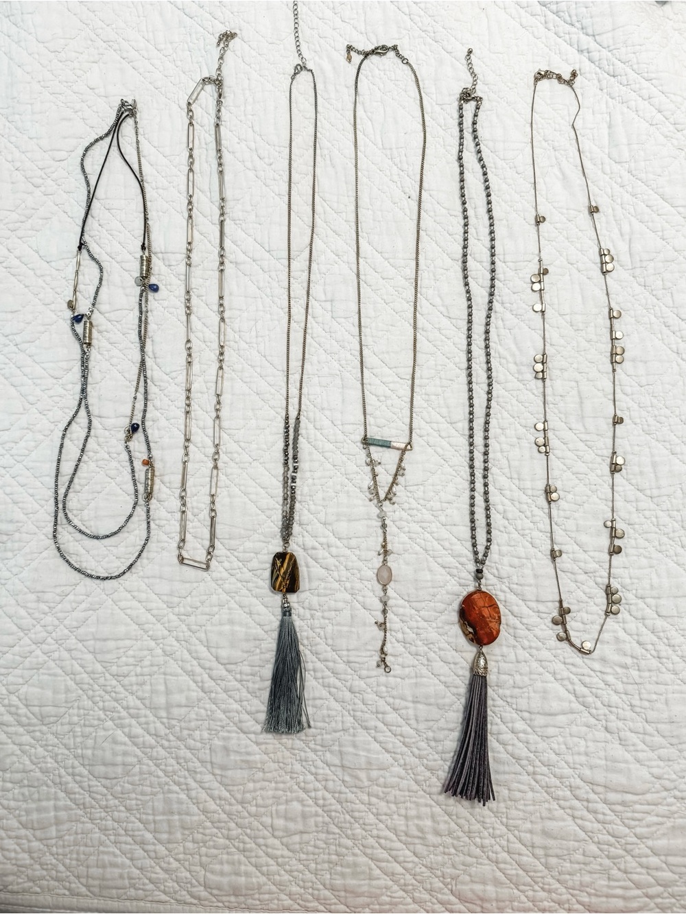 Women’s Tassel Pendant Necklace Set in Gray and Orange - Unbranded